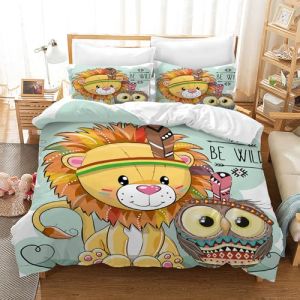 Housse de Couette Enfant Animaux de Dessins Anim&eacute;s, Parure de Lit Animaux de La Jungle, Sets de Housses de Couettes Lion &Eacute;l&eacute;phant Renard Panda Koala (Lion, 200x200c) (WEIWEUNIT, neuf)