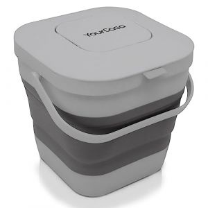 YourCasa&reg; Seau bio pliable 4 L - seau bio compact avec couvercle filtrant &agrave; charbon actif anti-odeurs - lavable au lave-vaisselle et peu encombrant - id&eacute;al pour la cuisine, le camping et le (yourcasa, neuf)