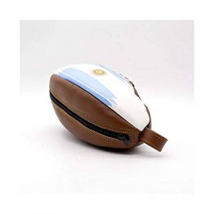 ALL SPORT VINTAGE - Trousse De Toilette Ballon de Rugby - Marron Vintage Et Drapeau Argentin - Cuir De Vachette - Cousu Main - Marque Fran&ccedil;aise (ALL SPORT VINTAGE, neuf)