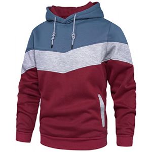 PADOLA Sweat à Capuche Homme Polaire Pull Homme Manche Longue Couleur Vives Sweat Veste mi Saison Camouflage Patschwork Hoodie Sweatshirts avec Poche Hiver et Automne Chaud (M, 5 Rouge Bleu) (Chaos World Apparel, neuf)