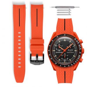 HORACE Bracelet de montre caoutchouc universel à dégagement rapide compatible avec Omega x Swatch MoonSwatch 20mm (LAVA orange - Ligne noir - Noir) (LCGlobal, neuf)