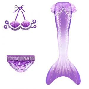 Maillot De Bain Enfant Fille Joli Maillot de Bain d'été Cosplay Party Fille Manches Longues 3 Pièces Deguisement Océan Piscine Natation Plage Costume de Bain de Plage (HIKLASbien, neuf)