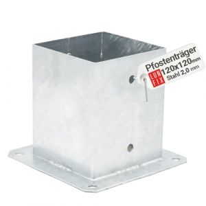 base de poteau - 120 x 120 x 2,0 mm - Hauteur : 150 mm - Ancrage de poteaux - 1 pièce - Support de poteau - Résistant à la corrosion - Poteau en bois carré - En acier galvanisé à chaud - Pour poteaux (LUN FIX, neuf)