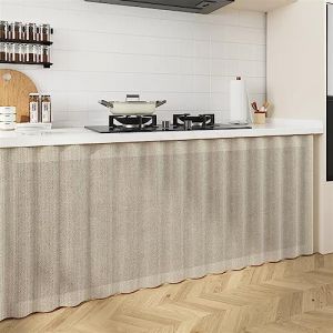 Liveinu Rideaux Armoire pour Armoire de Cuisine, Salle de Bain, Rideau Anti-poussi&egrave;re pour &eacute;tag&egrave;res, Rideaux sous l'&eacute;vier, Installation Crochet et Boucle, Beige Gris, 120x70cm (istaZ EU, neuf)