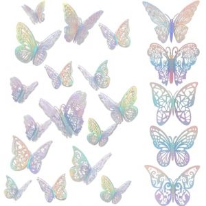 FIHODONE 60 Pi&egrave;ces 3D Papillon Decoration Argent &eacute;clatant,Decoration Chambre Papillon Stickers Les cinq styles,Deco Chambre Bebe Fille Autocollant Mural Trois Tailles,Stikers Murals Pour Mariage (JIAANjinshu, neuf)