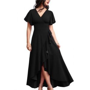 Misshow Robe de Soiree Femme plissé, Longue asymétrique Manches Courtes Robe de Cérémonie Grande Taille Noir XL (Miss Show, neuf)