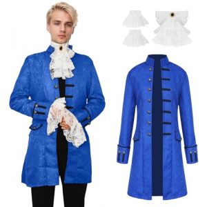 YORDET Manteau gothique steampunk pour homme - Style m&eacute;di&eacute;val vintage - Redingote victorienne &agrave; boutons - Pour Halloween, carnaval, cosplay (Bleu, S) (LIKTOP, neuf)