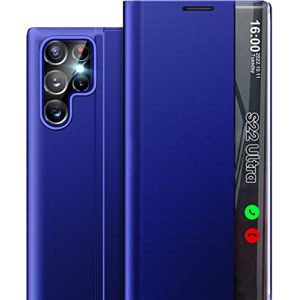 Qissy Coque S22 Ultra pour Samsung S22 Ultra Etui Clear View Cover &agrave; Rabat &Eacute;tui Housse Galaxy s22 Ultra Mince Flip Folio B&eacute;quille Stand Support Coque pour Samsung Galaxy S22 Ultra 5g Case (Bleu) (Qissy-FR, neuf)