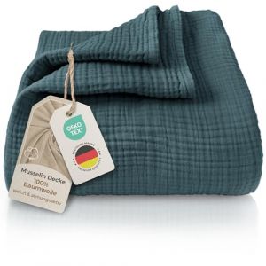 LAYNENBURG Premium Mousseline Couvre-lit 150 x 200 cm - 100% Coton - Couverture en Coton Extra Doux pour se blottir, Couvre-lit, Couvre-canap&eacute;, Couvre-canap&eacute; (Bleu Mirage) (Torrex24, neuf)