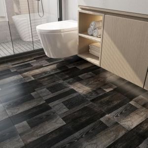 FunStick 30&times;30CM 30 Dalles PVC Sol Cuisine Salon Lavable Dalle PVC Adhesive Sols Bois Noir Autocollant de Sol Salle de Bain Bureau Antid&eacute;rapant Lino Sols Adhesif Noir Stickers Bois pour Carrelage (Livelynine Euro, neuf)