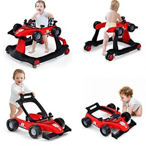 LIFEZEAL Trotteur Bébé Garçon Fille avec 3 Hauteurs Réglables, Trotteur Marche Bebe Évolutif 4 en 1 Pliable, Marcheur Musical avec Roues Universelles, 6-18 Mois, Charge 15 kg, Rouge (LIFEZEAL ITALY S.R.L., neuf)