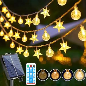 COZII Guirlande Lumineuse Exterieure Solaire, 18M 100 LED Lumiere Guinguette Exterieur, 8 Modes et fonction m&eacute;moire, T&eacute;l&eacute;commande, IP65 Imperm&eacute;able Pour jardin, balcon, mariage, No&euml;l - Blanc Chaud (COZII-EU, neuf)