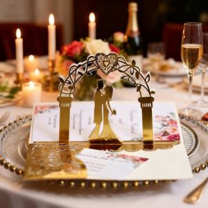 Carte de mariage pop-up 3D dor&eacute;e, &eacute;l&eacute;gante, cadeau de mariage pour couple de mari&eacute;s, cartes d'invitation, carte pop-up romantique (KunMingHuanXuanShangMaoYouXianGongSi, neuf)