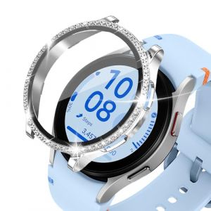 KeeFos Coque pour Samsung Galaxy Watch FE 40mm, Bling PC Coque Couverture Complète Bling Frame Verre Trempé Protecteur d'écran pour Samsung Galaxy Watch FE 40mm (Argent) (HoYaa EU, neuf)