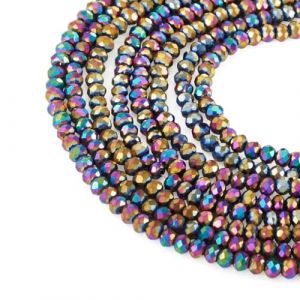 Bestewelry - Lot de 10 brins de perles en verre &agrave; facettes rondelle de 3x2 mm plaqu&eacute;es arc-en-ciel - Perles en verre transparentes plaqu&eacute;es pour la fabrication de bracelets, bijoux artisanaux (Bestewelry, neuf)