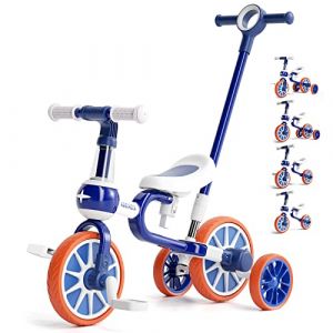 KORIMEFA 5 en 1 Vélo Draisienne Évolutif avec Putter pour Enfants 2-4 Ans Tricycle Vélo avec Pédale Amovible, Siège et Poignée Réglablespour Garçon et Fille (KORIMEFA, neuf)