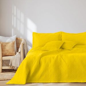 AmeliaHome Couvre-lit 220 x 240 cm - Couvre-lit ultrasonique matelass&eacute; - Polyester Oph&eacute;lie - Jaune (shop_decoking, neuf)