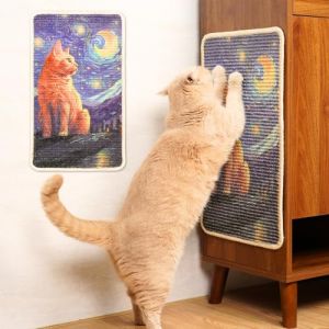 SOLDAY Grattoir mural en sisal pour chat - 55,9 x 33 cm - Pour sol, mur, moquette, canapé, meubles, griffoirs pour chat avec bande Velcro - Protection anti-rayures pour meubles (chat roux, observation (Yizhizhou, neuf)