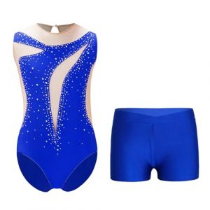Oyolan Enfant Fille Justaucorps Gymnastique Strass Tenue de Gym sans Manches 5-16 Ans B Bleu 9-10 ans (Oyolan EU, neuf)