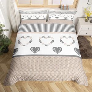 Homemissing Housse de Couette Rayures g&eacute;om&eacute;triques Blanc Marron 3 pi&egrave;ces Parure de lit 220 x 240 cm avec Housse de Couette 100% Microfibre pour Enfants et Adultes. (Bofanshangmao, neuf)