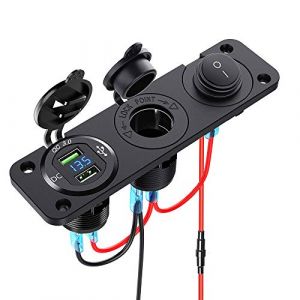 Double Chargeur Prise USB LED Voltm&egrave;tre 12V Interrupteur Prise Panneau &agrave; Quatre Fonctions Pour Voiture Marine RV Camion Car GPS (Bleu-1) (Meipirecrop, neuf)