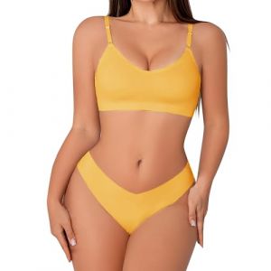 Ensemble de lingerie 2 sans couture pour femme - Couverture compl&egrave;te - Soutien-gorge rembourr&eacute; et culotte - Short court en coton - Taille M, jaune, M (Ji Lin store, neuf)