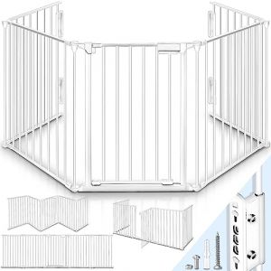 KIDUKU® Barrière de sécurité Enfant - Grande Version 300-600 cm | Grille de Protection métal - Pliable | avec Porte Inclus | 5-10 éléments - Pré-assemblé (Blanc, 180 cm) (DWD-Company, neuf)