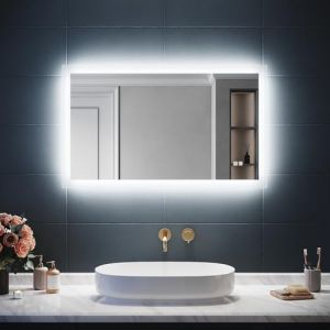 SIRHONA Miroir de Salle de Bain avec Éclairage, 100x60cm Miroir de Salle de Bain Mural à Commande Tactile, 3 Températures de Couleur, Dimmable, Anti-buée, Fonction mémoire (ELLIPSE sanitaire, neuf)