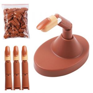 1 ensemble de mains d'entra&icirc;nement pour ongles en acrylique, ensemble d'entra&icirc;nement professionnel r&eacute;aliste avec base antid&eacute;rapante, 3 doigts + 100 pointes 'ongles marron, d&eacute;corations de No&euml;l (Ferricult Store, neuf)