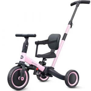 newyoo Tricycle draisienne 5 en 1, Tricycle de 1 à 3 Ans, Tricycle pour Enfants avec Barre de poussée, vélo pour Enfants, draisiennes, Guidon, Barres de sécurité, TR007, Rose (NEWYOO-EU, neuf)