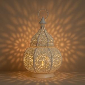 Petite Lanterne Marocaine en m&eacute;tal Ziva 30cm Blanche | Photophore marocain pour l&rsquo;ext&eacute;rieur au Jardin ou l&rsquo;int&eacute;rieur sur la Table | Lanternes pour Bougie | d&eacute;coration de Maison Orientale (Marrakesch-Shop, neuf)