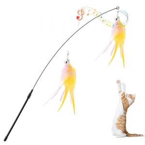 Pawaboo Plumeau de Jeu pour Chat, Canne &agrave; P&ecirc;che avec Une Baguette Extra Large de 88cm et Une Petite Clochette, Jouet Plumeau pour Chat Chaton, B&acirc;ton Jouet Fil Chaser, Rose+Blanc+Jaune (Joiel EU, neuf)
