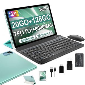 fezawio Tablette 10 Pouces Tablette Android 14 avec 5G Wi-FI 6,20 GO RAM+128 GO ROM (1To TF),Octa-Core Tablette Tactile PC,GMS,Widevine L1,6000mAh,8 MP+5 MP,avec Clavier+Souris et Cas,Vert (CARBONS SP. Z O.O, neuf)