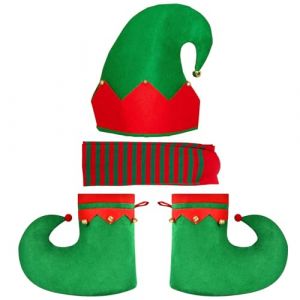 Chapeau d'Elfe Chaussures elfe Bas Ray&eacute; pour Adultes, Accessoire de Costume Elfes de No&euml;l avec Chapeau Elfe Couvre Chaussure Elfe Chaussettes Longues Ray&eacute;es, pour No&euml;l, Carnaval, Halloween, Cosplay (jianshuomaoyi, neuf)