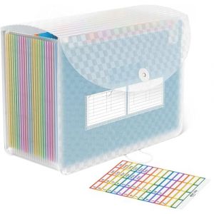 ABC life A4 Rangement Papier Administratif Trieur 26Compartiments, Dossier D'extension,A4 Trieur Document avec Motif de Grille, Portable Valisette Trieur Accordeon,pour le Bureau et L'école (Bleu) (ABC life' store, neuf)