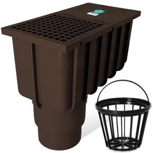 Millto Descente de Gouttière 110/125 mm Drain d'eau Tuyau Collecteur Evacuation Eau De Pluie Cour Vertical Regard Inspection avec Filtre Couvercle Plastique Brun (Instalguru-fr, neuf)