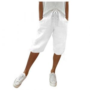 Short Lin D'&Eacute;t&eacute; &Eacute;lasticit&eacute; Respirants, El&eacute;gante Shorts Lin Coton Femme &Eacute;t&eacute;, Short Bermuda Femme &Agrave; Rayures, Bermuda pour Homme Coupe D&eacute;contract&eacute;e, Pant Court Casual avec Poche Pas Cher (qiaoxiahe, neuf)