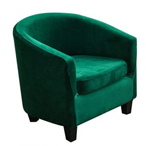 TOPCHANCES Velours Housse de Fauteuil Club 2 Pièces Housse de Fauteuil Extensible Jacquard Housse Fauteuil Salon Cabriolet Tub Chair avec Housse de Coussin (Vert foncé) (paramount city, neuf)