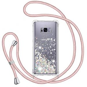 TUUT Coque pour Samsung Galaxy S8 avec Cordon, Paillette Liquide &Eacute;tui pour T&eacute;l&eacute;phone avec Lani&egrave;re, Transparent Silicone Coque Collier R&eacute;glable T&eacute;l&eacute;phone Housse Portable Lanyard Case, Or Rose (TUUTPU, neuf)