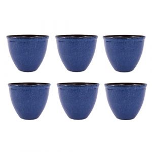 Jinfa 6 Pots de Fleurs en Plastique Effet c&eacute;ramique &eacute;maill&eacute;e | Jun Glaze Bleu | Santorini Design | &Oslash; 39,5 cm x 33,5 cm (HDhomeart, neuf)