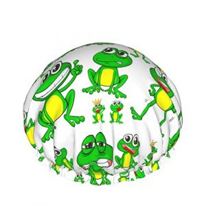 Bonnet de douche grand vert mignon couronne grenouille bonnets de bain bonnet de cheveux portable Grace bonnet de douche étanche réglable pour salle de bain baignoire spa de bain (DoubleShopShow, neuf)