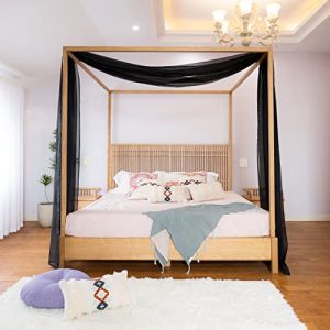 Linentalks Rideaux Noirs à baldaquin pour Grand lit et lit Complet, écharpe de lit, cantonnière Transparente, Rideaux de lit à Quatre poteaux, écharpe de lit 1 pièce 132 x 571 cm (Fangfang132, neuf)