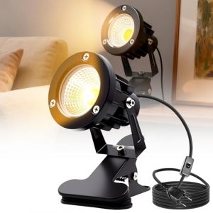 PORFOYO Spot LED à pince avec prise et interrupteur, 10 W COB LED blanc chaud, lampe de bureau, spot de jardin, spot à pince avec câble de 1,8 m pour l'intérieur et l'extérieur (ALFAXCELE, neuf)