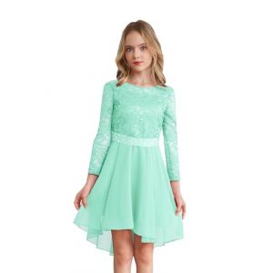 Freebily Robe Princesse Soiree Fille Enfant Robe De Ceremonie Mariage Manche Longue Dentelle Strass Chiffon A-Ligne Robes Ecole Et&eacute; Fete Party Vert 5-6 Ans (MissPretty, neuf)