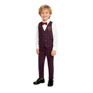 LOLANTA Costume Mariage pour Gar&ccedil;on, Tenue &agrave; Carreaux C&eacute;r&eacute;monie Enfant, Ensemble Gilet et Pantalon(6-7 Ans,Rouge,Tag 130) (LOLANTA, neuf)