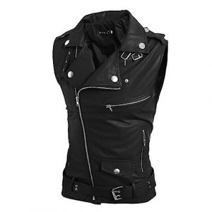 Darringls Gilet en cuir pour homme - Veste de moto - Coupe ajust&eacute;e - Veste de moto - Gilet de moto - Gilet de moto - Gilet sans manches classique avec fermeture &eacute;clair, Noir , L (Darringls, neuf)