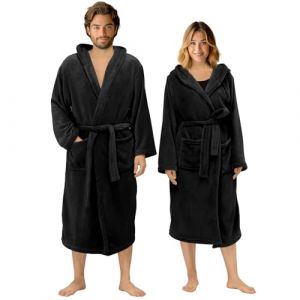 HOMELEVEL Robe de chambre - Peignoir d'intérieur long en polaire microfibre avec capuche poches ceinture - Peignoir de bain homme femme été hiver (SX-Commerce, neuf)