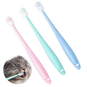Lot de 3 brosses à dents souples en silicone de qualité alimentaire à 360 degrés pour petit chien, chat, 1,3 cm de diamètre, pour soins dentaires, chatons, chiots, kit de brossage des dents de chat (Misty Gray, neuf)
