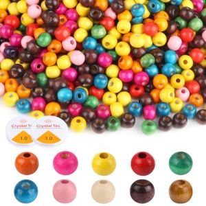 Lot de 1000 perles en bois multicolores de 10 mm &agrave; enfiler - Perles rondes en bois avec trou multicolore - Avec 2 rouleaux de cordon &eacute;lastique pour bijoux, travaux manuels (lhtearh, neuf)