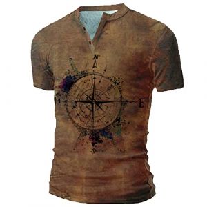 Homme Henley T-Shirts à Manches Courtes Col Tunisien Boutons Coton Décontractée Slim Fit Chemises en Coton T-Shirt Respirant Haut d'extérieur Fitness Tee Shirt Vetement Homme Solde (⭐⭐⭐⭐⭐AEGJEGVD(5-15 jours Arrivé), neuf)